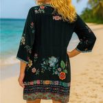 Johnny Was Mabel Silk Embroidered Tunic Dress XL Black Multicolor Floral Photo 5