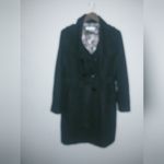 Guess  L Full Length Logo Lined Pea Coat Double Breasted Belted Wool in Black Photo 1
