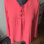 Karen Kane  coral lace up peasant/boho blouse Photo 0