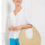 Talbots Leather Trim Straw Hobo Bag, Natural/Havana Tan, NWOT Photo 9