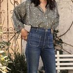 💕DOEN💕 O'Keeffe Top ~ Cream Blue Prancing Fawn Print Medium NWOT Photo 0