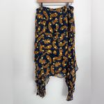 Farm Rio  Anthropologie Asymmetrical Tiered Midi Skirt Leopard Blue Gold XL NWT Photo 2