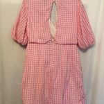 Princess Polly  Size 12 Pink Gingham Plaid VNeck Faux Wrap Puff Sleeve Mini Dress Photo 3