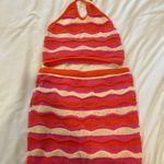Vibrant Pink and Orange Knit Halter Top and Skirt Set Size M Photo 0