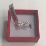 Dainty Silver Tone Bow Ring with White CZ Crystals Size 9.25 NWT Photo 0