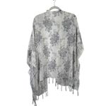 Natural Life Grey White Floral Kimono Wrap Shawl Boho Womens One Size Photo 5