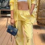 Yellow Striped Women's Jumpsuit Size L Photo 4