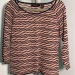 Dana Buchman  Womens Large Knit Top Quiet Luxury Tan Black Stripe Photo 0