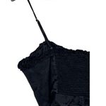 ZARA  Ruffled Satin Crop Top Adjustable Straps Front Buttons Smocked Back M Black Photo 5