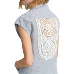 Anthropologie Maeve by  | Small | Blue + White Stripe Yoked Linen Lace Detail Top Photo 1