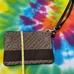 Coach 💜 Signature Stripe Lozenge Wristlet in Brown and Tan Fabric Photo 1