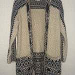 Lucky Brand  Aztec Cardigan Sweater Beige Blue Southwestern Cozy Warm Pockets Photo 0