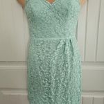 David's Bridal David’s Bridal Lace Dress Sz 10 Seafoam Green Side Gather Lined Padded Prom Photo 0