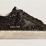 Golden Goose Women's Super-Star in black nappa and glitter with glossy black leather star Photo 0