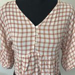 Newbury Kustom Plaid orange & white ruffle crop top w/ quarter sleeves & button down Photo 1