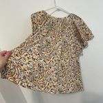 CHAPS  Jersey Flutter Sleeve Top Cream Yellow Multi Paisley Lace Up Short Sleeve Photo 12