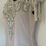 Scala  Vintage Cocktail Party Dress Pink White Silver Sequened Tassell Photo 2