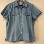 LL Bean Women’s XL Denim Short Sleeve Button Up Shirt Western Y2K 90s Workwear Blue Photo 0