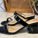 Nine West black patent faux leather heel double strap slide mule heel size 7 Photo 0