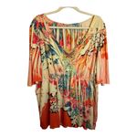 One World  Blouse Women's Size 2X Floral Embroidered Butterfly Pink Blue Photo 1