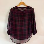 EXPRESS  - Semi Sheer Plaid Blouse in Red & Blue Photo 1