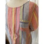 C&C California Linen Top Sz LG Coral Pink Striped Short Sleeve Tunic Lagenlook Photo 2