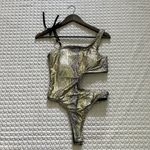 NWT DAHLA Women One Piece Snakeskin Print Swimwear Sexy Cut Out One Shoulder S Gold Photo 1