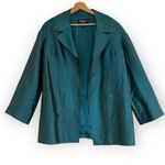 St. John COUTURE Sharkskin Silk Wool Blend Teal Open Front Jacket Blazer Size 8 Photo 0