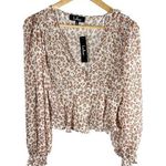 Lulus Easy to Spot Ivory Leopard Print Long Sleeve Top Size Small Casual Sheer Photo 0