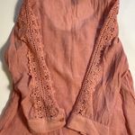 Madison Loose Fit Gauzy‎ 3/4 Sleeve Crochet Floral Pleated Neckline Pink Top S Photo 6