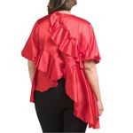 Us Together Satin Balloon Sleeve Asymmetrical Ruffled Blouse Red Size 1X Photo 1