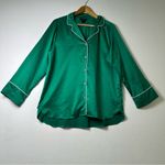 Natori  Green Satin Pajama Top with White Piping Photo 1