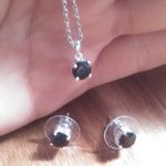Thai Black Spinel Sterling Silver Stud Earrings, Pendant Stainless Steel Chain Photo 4