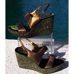 Donald Pliner Metallic Leather Shoe Platform Wedge Suede Embroidery $275 NIB Gold Size 10 Photo 3