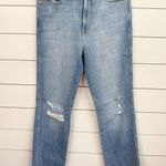 frame denim FRAME Le Sylvie Slender Straight Jeans Size 30 Light Blue Distressed Raw Hem Photo 1