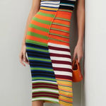 Marni Dress Womens X Small Orange Striped Patchwork Midi Wool Coastal Preppy Size XS Photo 0