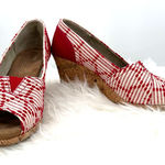 Toms size 6.5 red white wedge heels peep toe slide on Photo 0