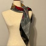 Jim Renoir vintage tiger print scarf black gold red gray vibrant 34” sq Italy Photo 3