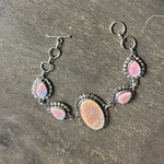 Sterling Silver Triple Opal 5 stone toggle bracelet Pink Photo 4