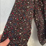 Madewell 100% Silk Star Print Black, Navy, Red, Cream Wrap Peplum Blouse Photo 2