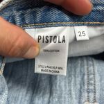 Pistola Women's Frayed Hem Jean Shorts - Light Blue, Distressed Shorts, Button Photo 4