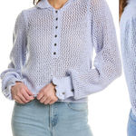 Free People NEW  Care Snowdrift Periwinkle Ice Henley Boucle Pullover Sweater Lg Photo 0