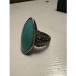 Real Turquoise Sterling Silver Ring • Marquise Statement • Size 8 Photo 6