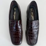 Vintage Nino Cerruti Loafers Womens 6 Croc Embossed Leather Square Toe Oxblood Black Photo 12