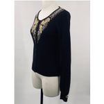 Vintage Y2k Beaded Cashmere Cardigan Button Front Black Gold Womens Small Photo 4