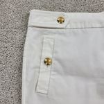 Talbots Womens Cropped Pants 12 White Wide Leg Capri Gold Button Pockets Stretch Photo 2