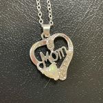 Necklace Heart Shaped Silver Tone Mom With Crystals and Faux Opal Photo 5