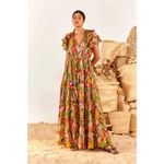 Farm Rio 💕💕 Macaw Leaves Flutter Sleeve Maxi Dress XL Photo 2