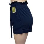Ambiance Navy High Elastic and Tie Waist Pleated Paper Bag Pocket Shorts Small Blue Photo 5