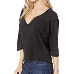 Free People We the Free Head In The Clouds Linen Blend Tee Black Size Small Photo 3